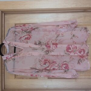 Susan Graver Women's Floral Chiffon Tunic Top Sz Medium Lace Trim